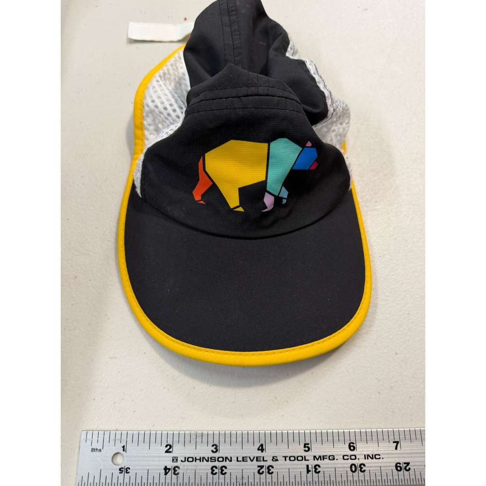 Boco Gear Running Visor Black Yellow Mesh Geometric Bear Graphic Adjustable Hat